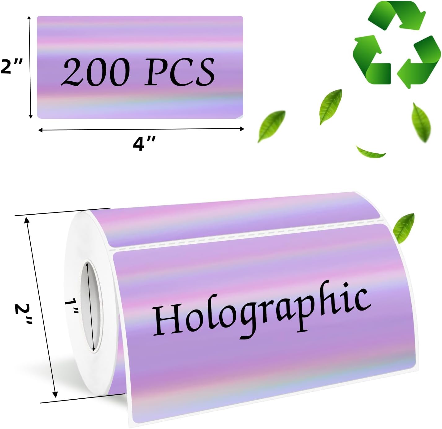 2x4 Inch Holographic Thermal Labels, Purple Direct Thermal Stickers Label, Self-Adhesive Glitter Thermals Printer Sticker Labels, Perforation Line Design- 200Pcs/1 Roll - Image 2