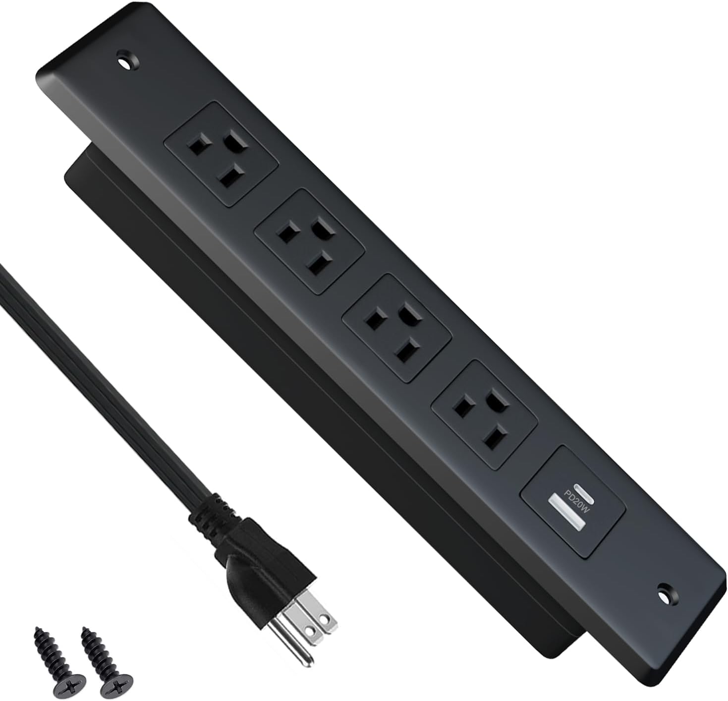 Prise Encastrable Pour Meuble - 5 Prises + USB 3.1A - Câble 2m - Noir