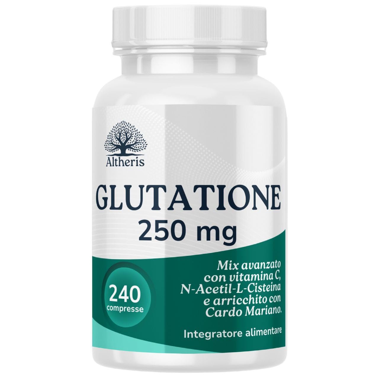 Glutatione Forte 240 Compresse 250mg con Nac N-Acetil-Cisteina, Vitamina C e Cardo Mariano - Potente Antiossidante Integratore Detox Anti-Age