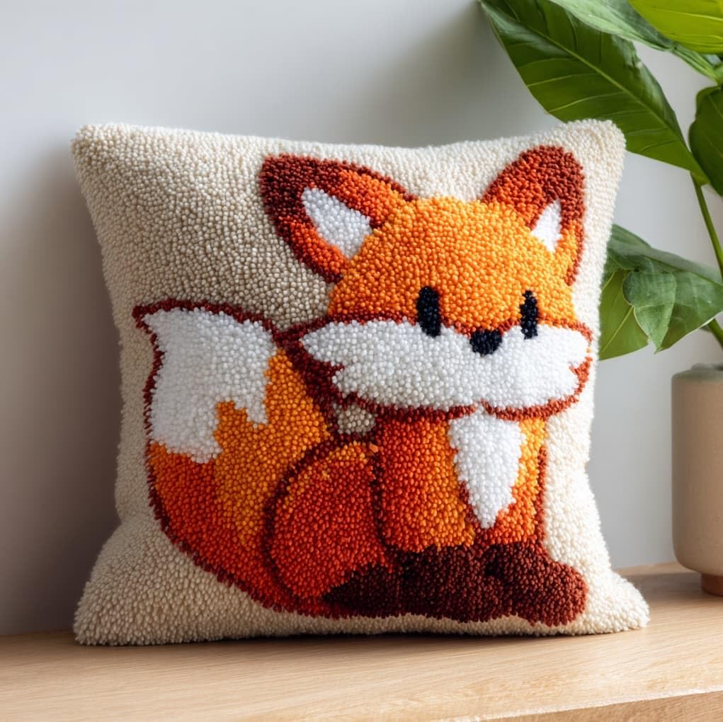 WallustrioaW Latch Hook Cushion Cover Kit,Cartoon Little Fox