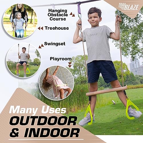 TRAILBLAZE Trapeze Bar Gym Rings - Ultimate Swing Set Accessories Ninja Warrior Obstacle Course Monkey Bars for Backyard - Outdoor Playground Accessories for Kids Adjustable Height Swing Bar