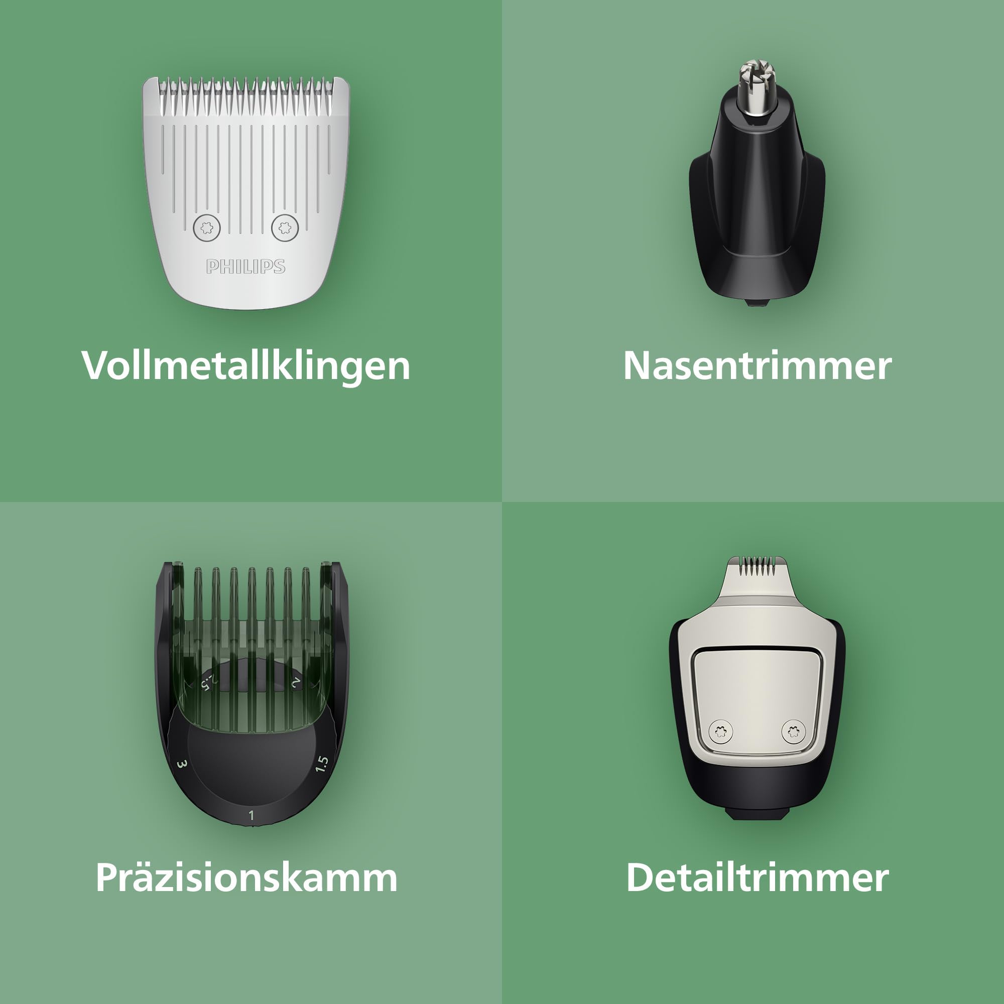 PHILIPS Multigroom Series 5000 All-in-One 11-teiliger Barttrimmer und Haarschneider für Gesicht, Kopf und Körper, selbstschärfende Metallklingen, 17 Längeneinstellungen (0,5-16 mm), Modell MG5951/15