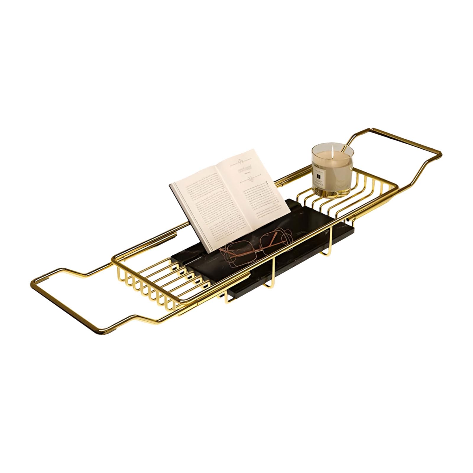 Bandeja de acero inoxidable para bañera, organizador de estante de baño expandible con estante para tablet para el hogar, perfecto para remojos relajantes y lectura manos libres