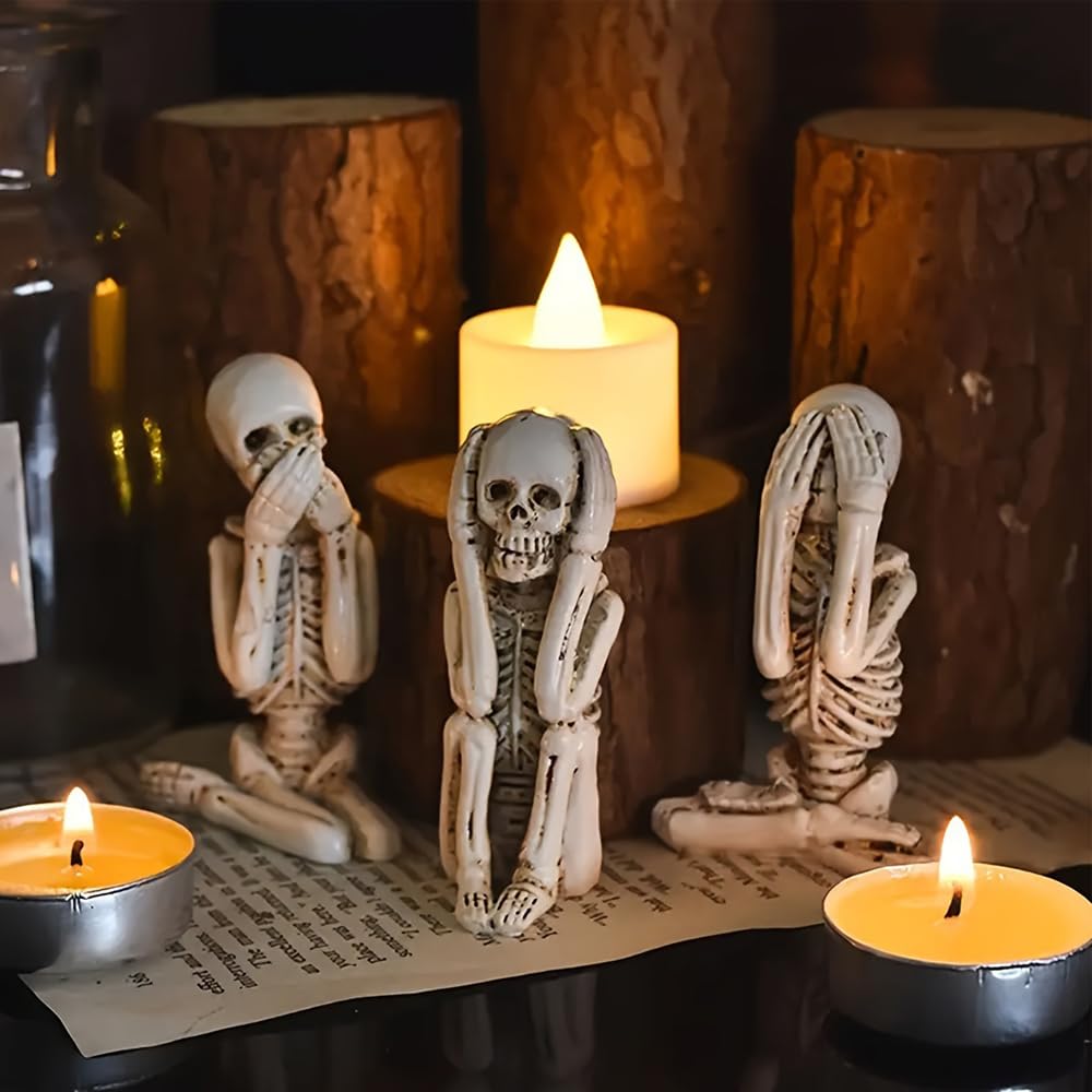 Amazon.com: ELEFOCUS Set of 3 Halloween Skull Statues,Three Don't