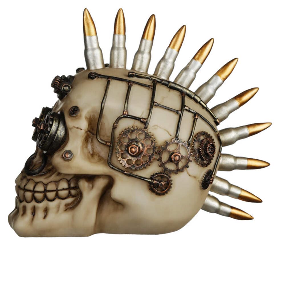 Puckator Men's Multicolor Steampunk Style Skull With Bullet Mohican - Home Decoration - Steampunk Skull With Mohican - Ornats - Resin - Home Accessories Living Room Accessories Human Skeleton Goth Gifts For
