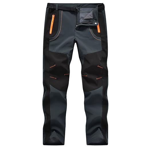 TBMPOY Men's Snow Ski Waterproof Fleece Lined Pants Outdoor Hiking Mountain Softshell with Belt 02 Thick Grey XXL