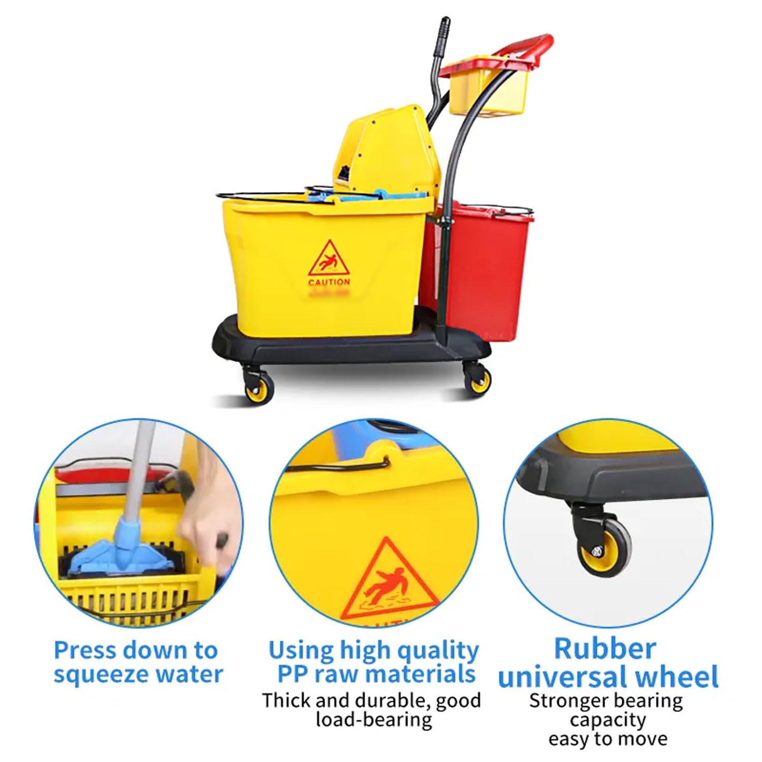 Chariot de Nettoyage Commercial, Seau à vadrouille Amovible de 35 L, Camion de Presse à Eau Multifonctionnel à Pression descendante