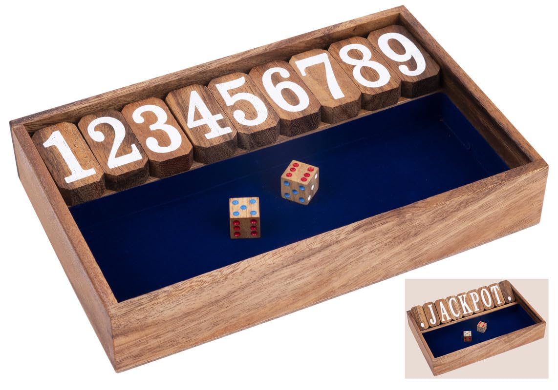 Engelhart - 350121 - Shut The Box - 2-Player Dice Game - Family Caf Game - Eco-Friendly Wooden Game for Ages 6 and Up