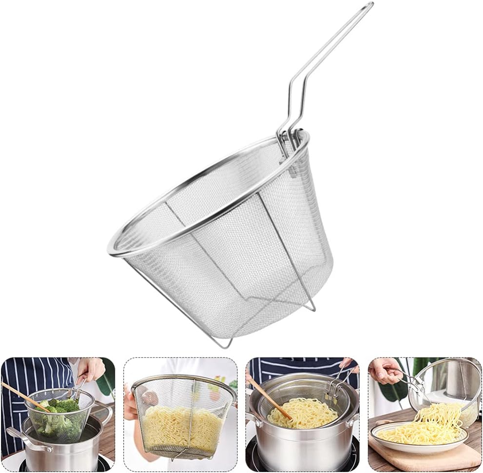 DOITOOL Folding Stainless Steel Frying Basket 12.40X7.08X4.33In with Ergonomic Long Handle for Deep Fryer Strainer and Quick Oil Drain