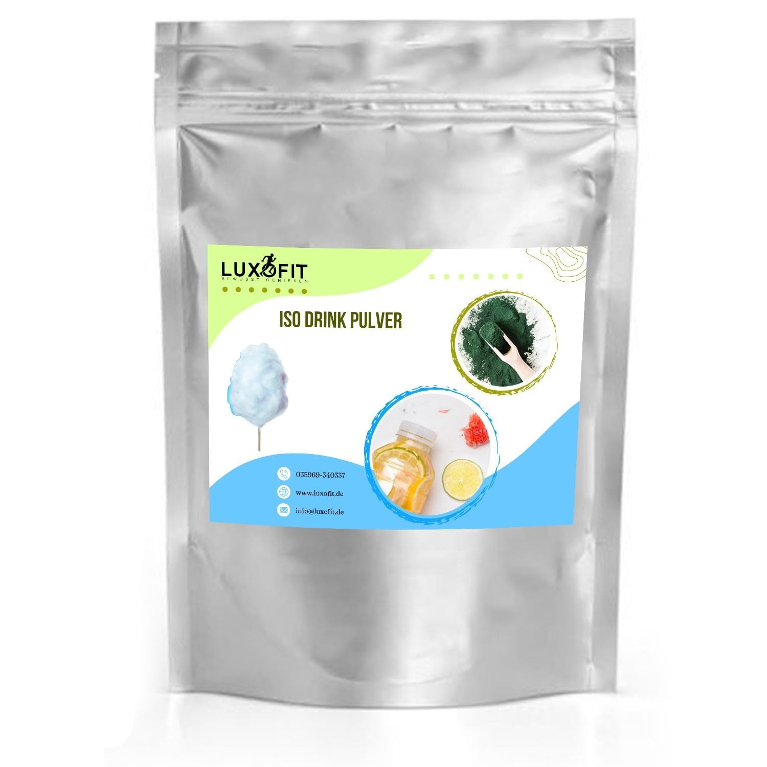 Luxofit Blaue Zuckerwatte Isotonisches Getränkepulver, L-Carnitin, Sportgetränk, Natürliche Farbstoffe, Elektrolytgetränk, Einfache Zubereitung, für Fitness (10 Kg)