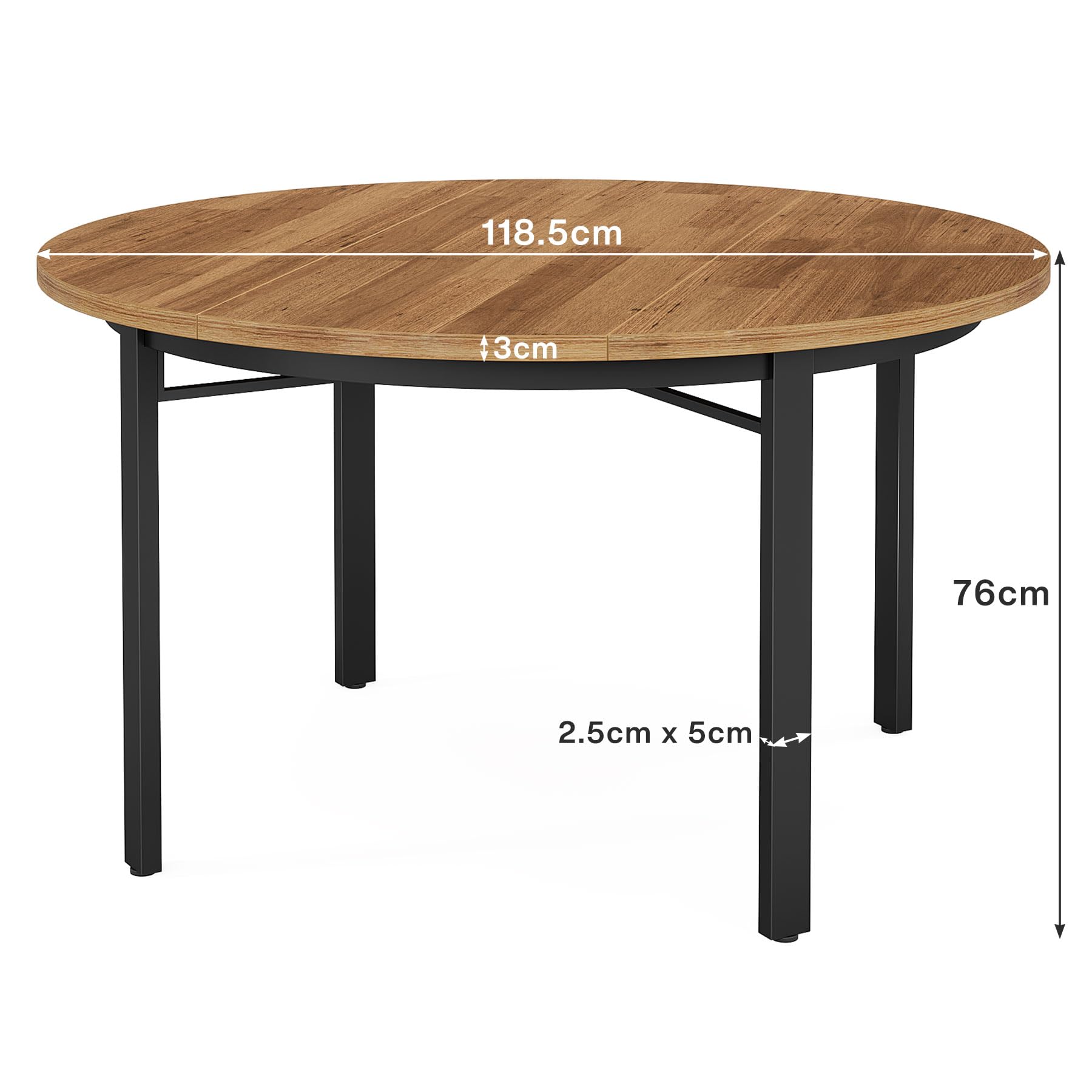 Tribesigns - Tavolo da pranzo rotondo per 4-6 persone, 118,5 cm Tavolo da cucina con gambe in metallo solido, Tavolo rotondo per sala da pranzo, cucina