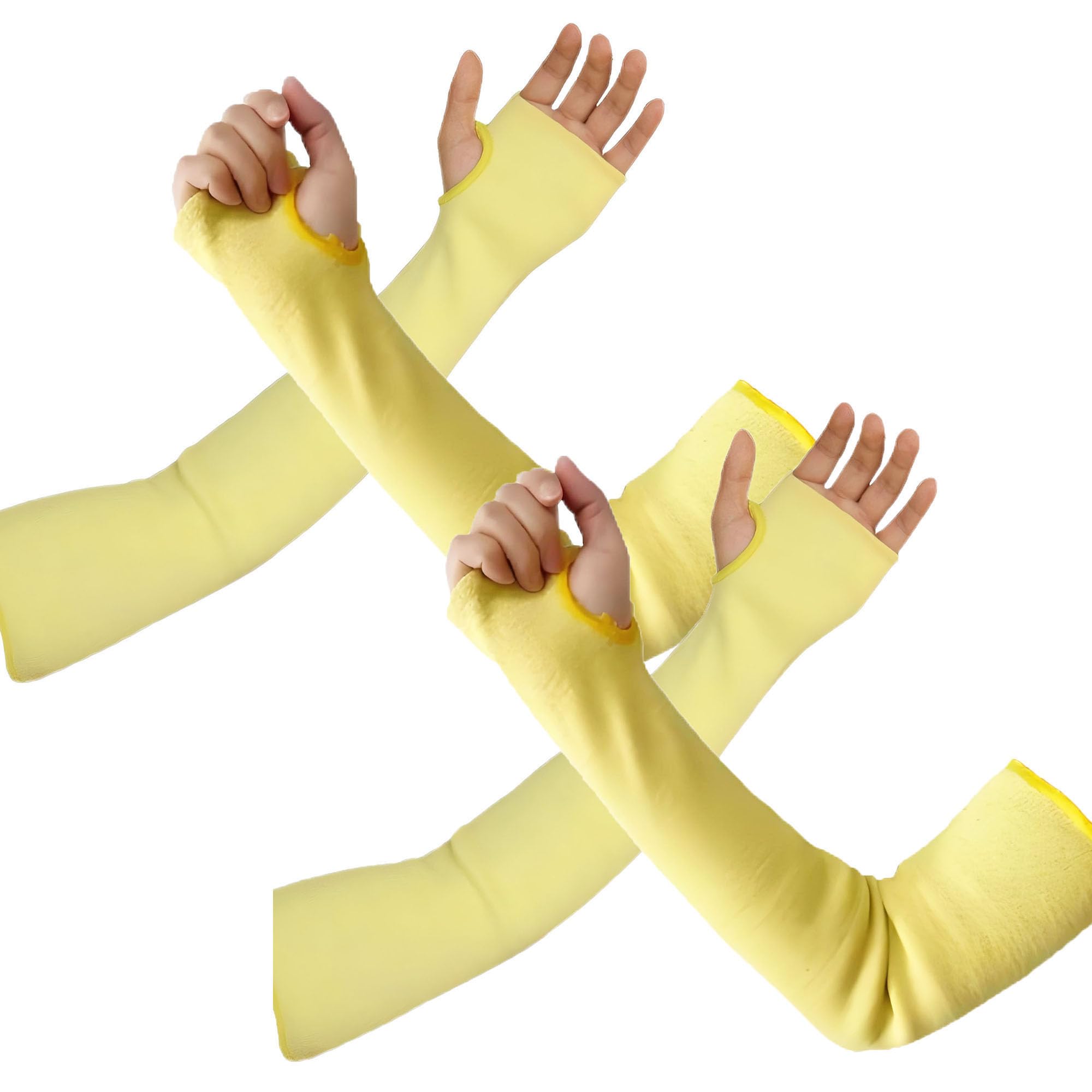 Xinhan Double Ply Kevlar Cut Resistant Heat Resistant Arm Protection Sleeves with Thumb Holes, Protective Work Gear for Welding, Gardening, Mechanic (Yellow - 2 Pair, 18 Inch)