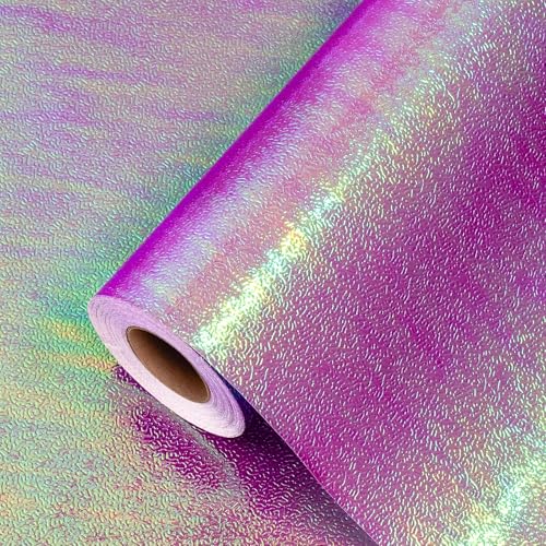 Yarcony Purple Holographic Wrapping Paper Roll - 17Inch X 32.8Feet - Shiny Purple Iridescent Sparkle Wrapping Paper Girl Gift Wrap Present for Birthday Valentine's Day St. Patrick's Day, Christmas