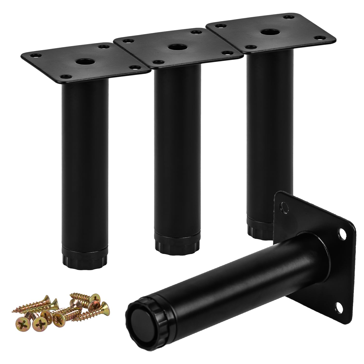 TCHOSUZ 6 inch / 15cm Adjustable Metal Furniture Legs, Pack of 4 Round Black Iron Heavy Duty Sofa Legs, DIY Replacement Feet for Couch Table Cabinet