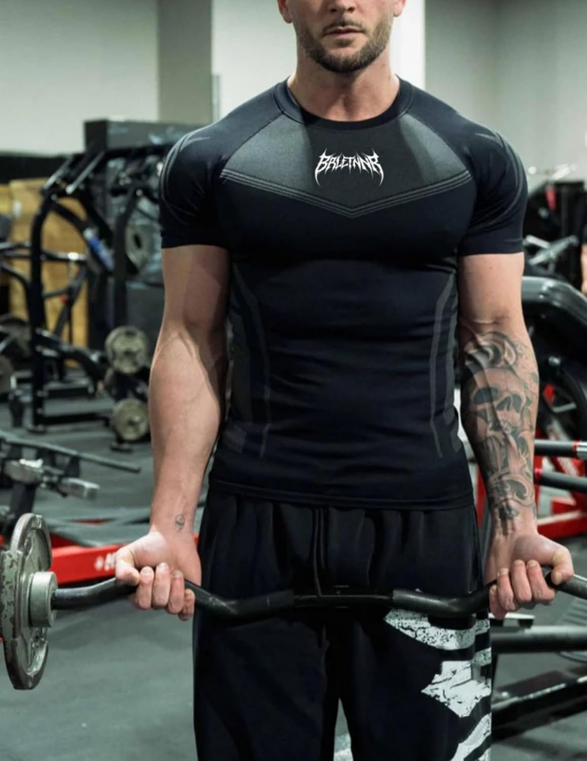 Mens Short Sleeve Compression Shirt Gym Workout Tops Base Layer Fashion Printed for Athletic Fitness Casual Wear