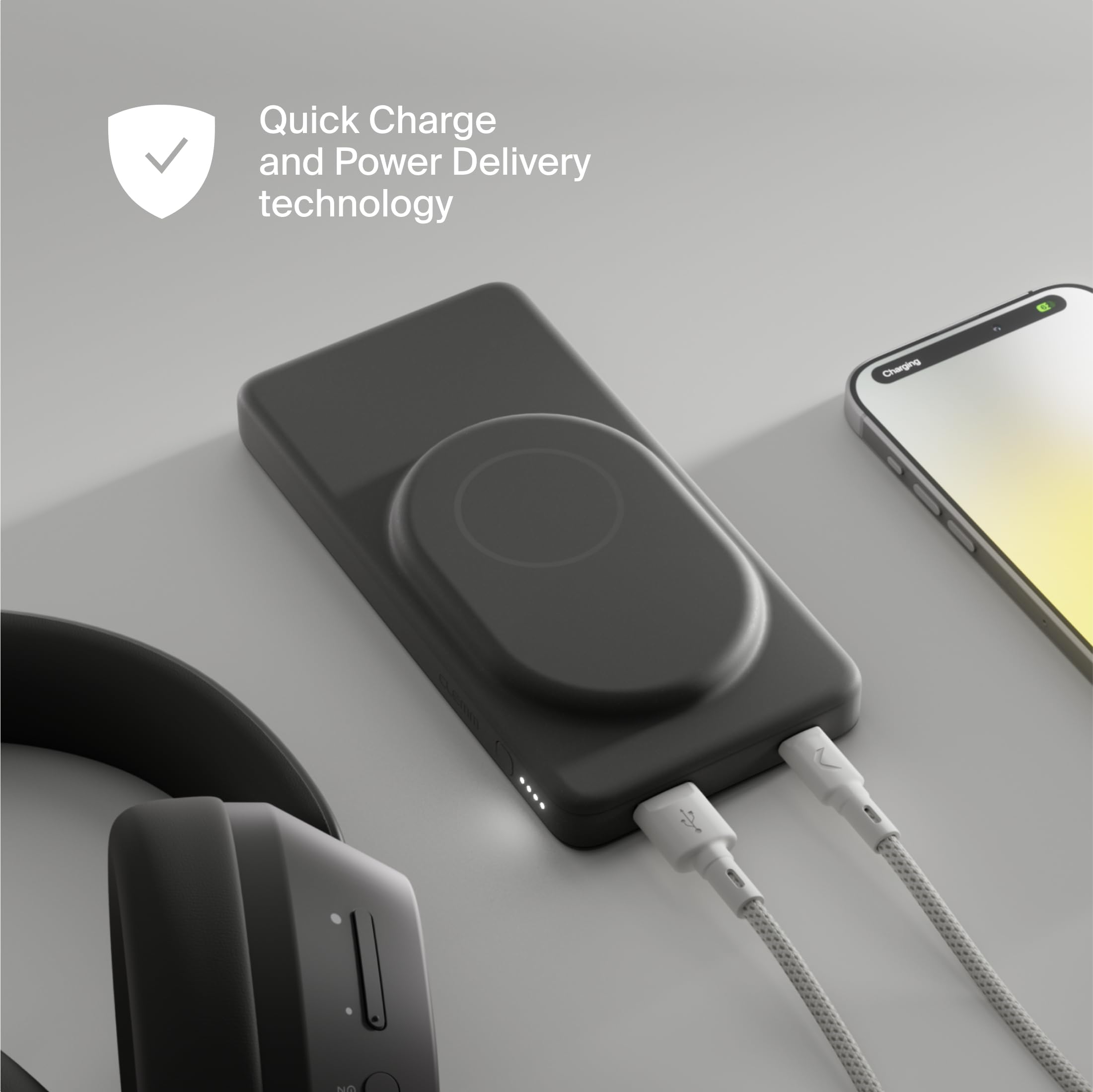 Clemm Cargador inalámbrico portátil de 10 K mAh de doble puerto (USB-A, USB-C) cargador de carga rápida para iPhone 16/15/14, Samsung Galaxy, iPad, Google Pixel y más, grafito