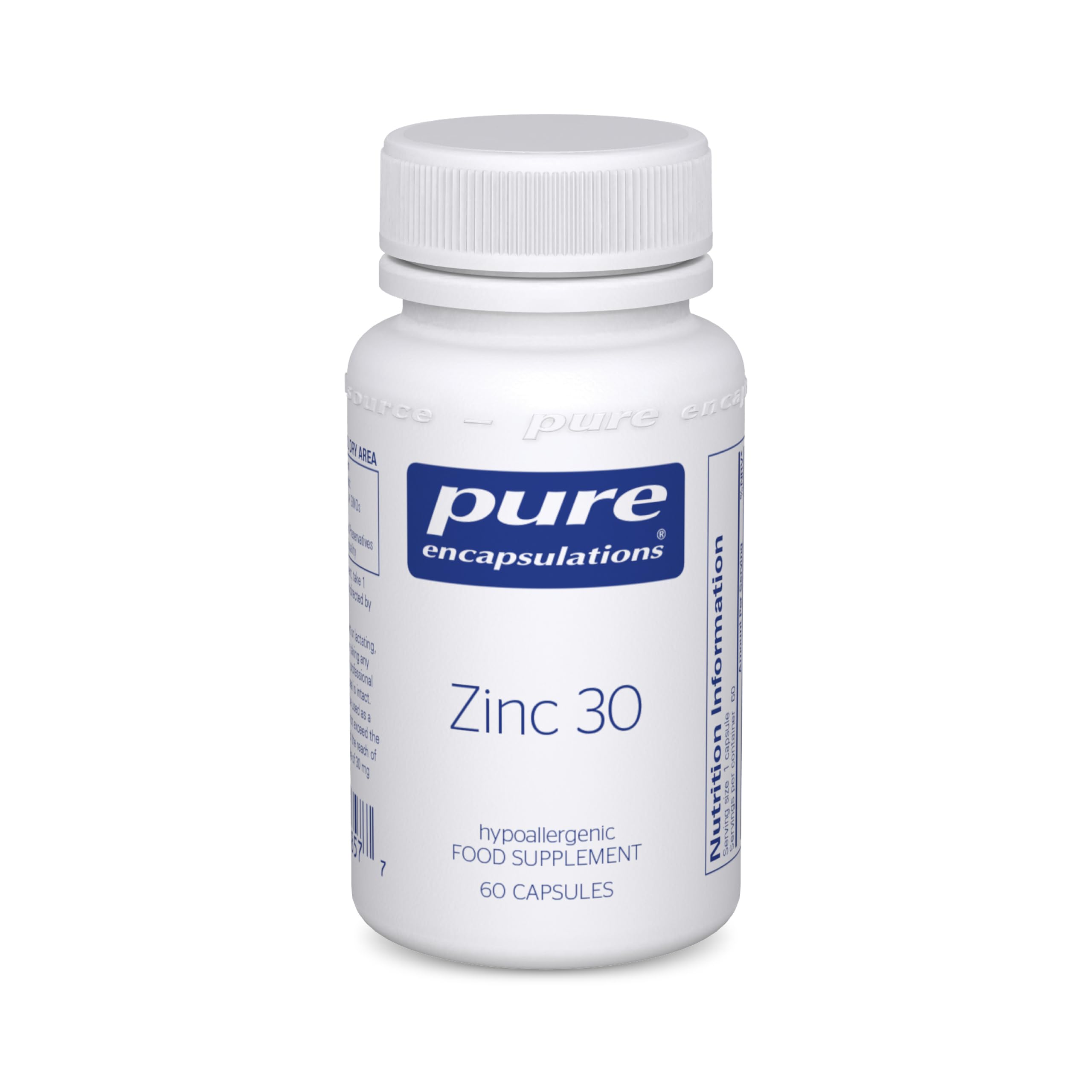 Pure EncapsulationsZinc 30 - Zinc Picolinate 30mg - Highly Absorbable Hypoallergenic Supplement - 60 Capsules