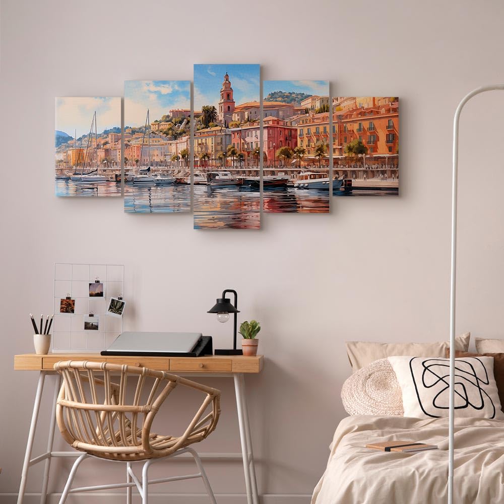 murando - Akustikbild Genua Hafenstadt Boot, 200x100 cm, 5-teilig, Büro