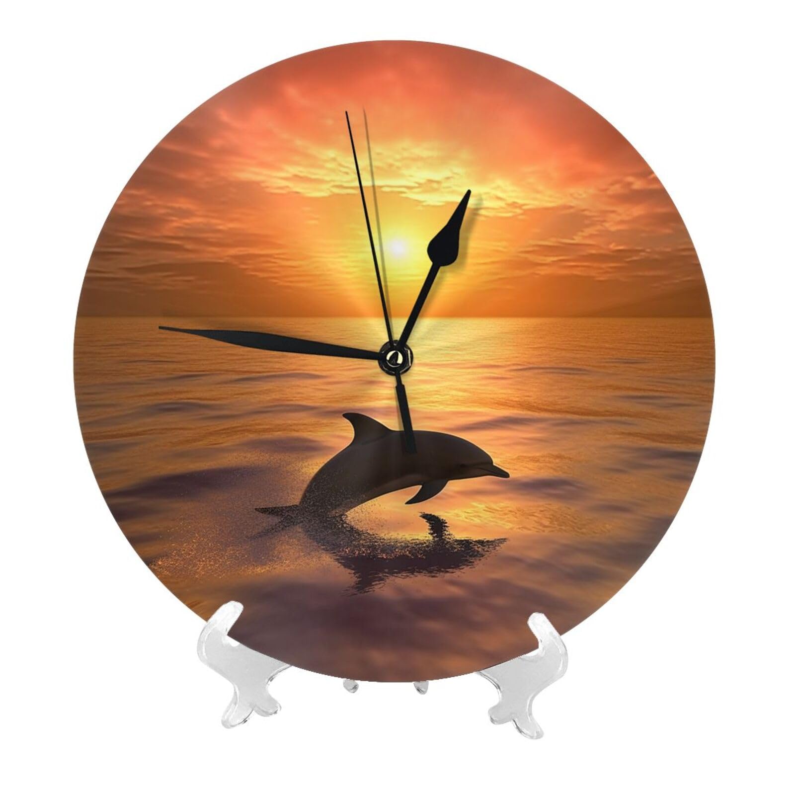 DWVTSLH Dolphin and Sunset Wall Clock 10 Inch Silent Non-Ticking Modern Clocks Battery Operated - Decorative Wall Clocks for Bedroom Living Room Kitchen Office Wall Decor Gift Idea