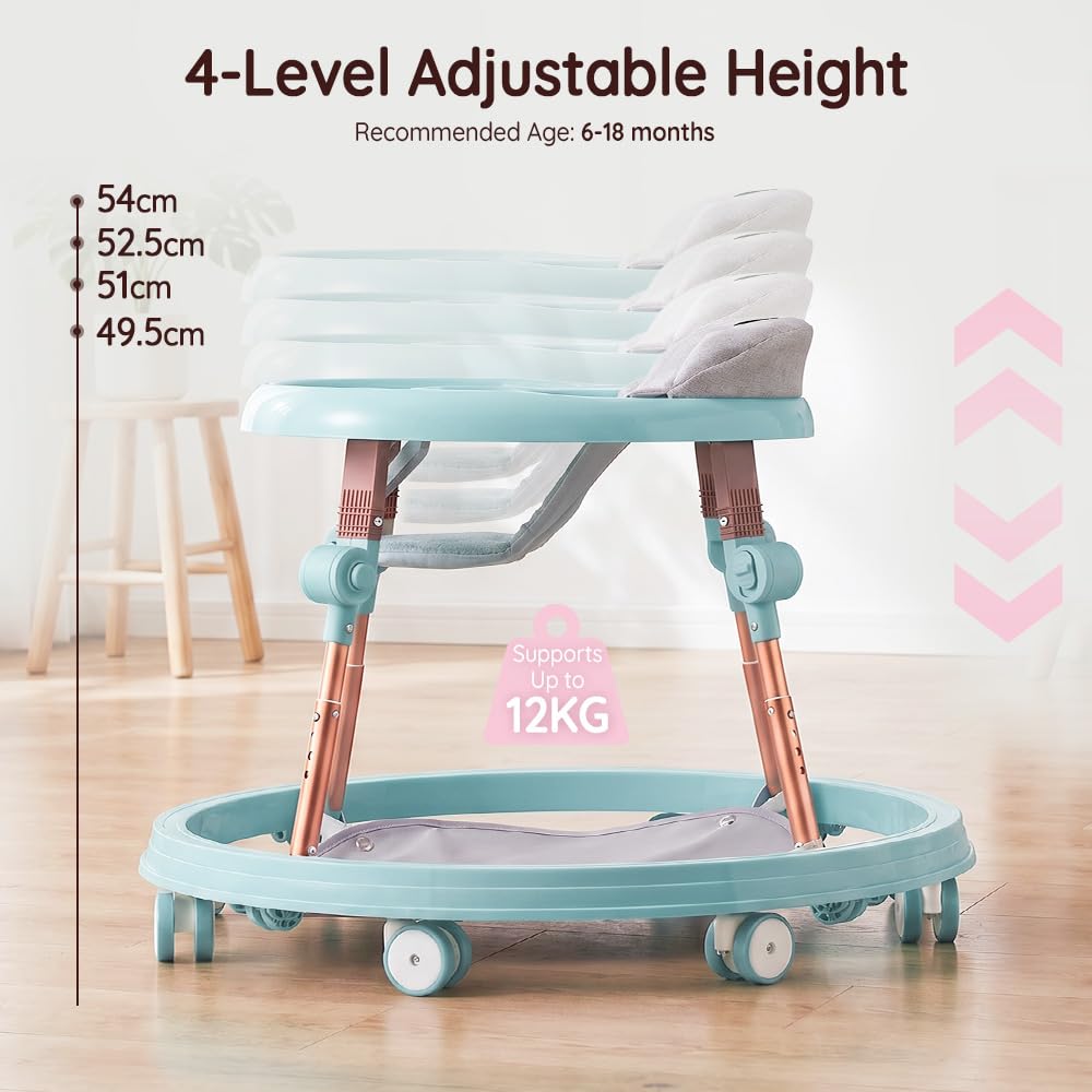 PlayPals 3-in-1 Baby Lauflernhilfe mit Fußpolster für Babys von 6–18 Monaten | 4-fach höhenverstellbar, abnehmbares Fußpolster, geräuscharme 360°-Rollen, klappbares Design