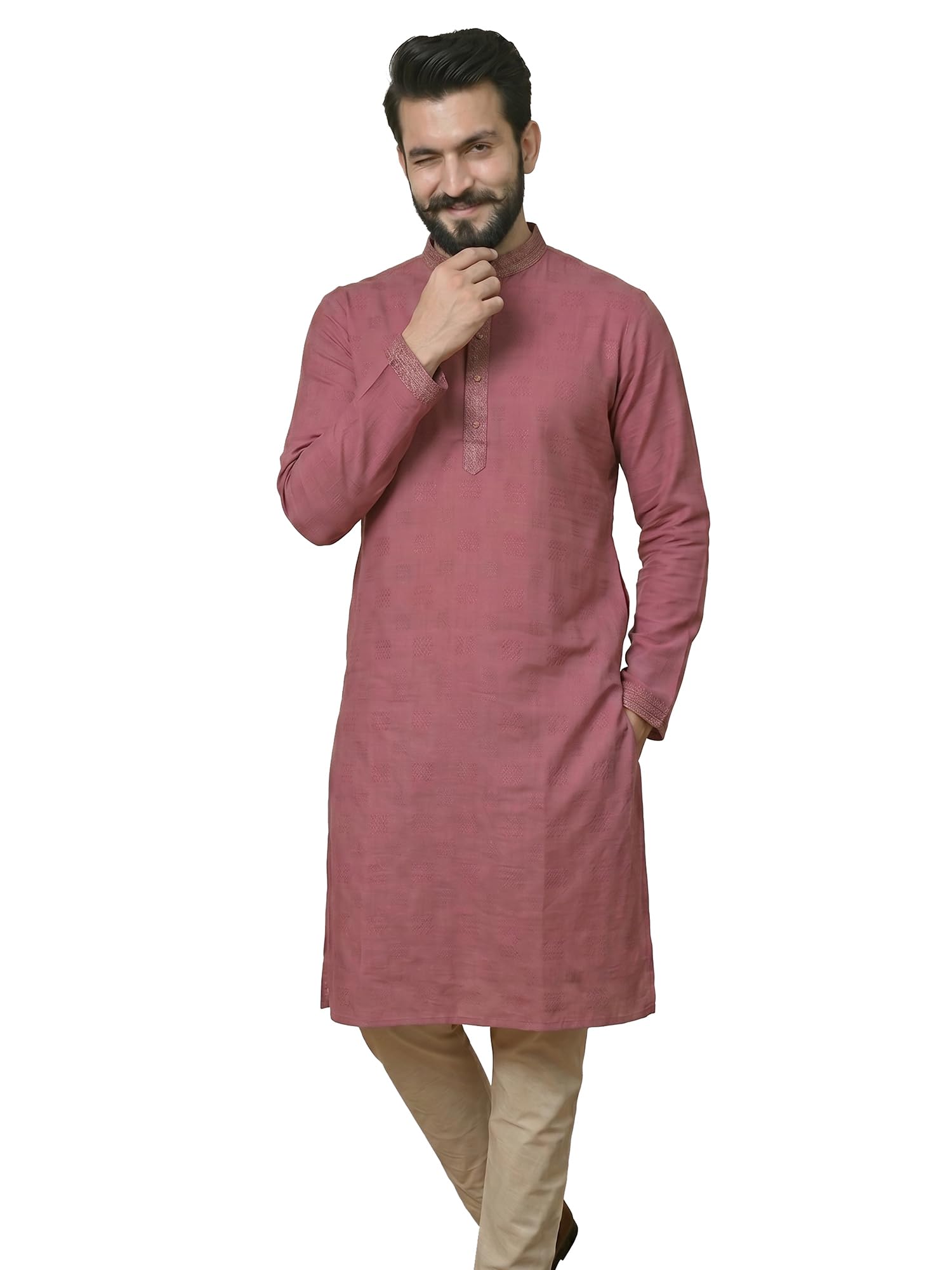 Men's Sage Mint Viscose Blend Kurta | Ethnic Collection | Straight Fit | Mandarin Collar | Full Sleeve | Self Design with Embroidery | Festive Ethnic Wear for Men-picture-20