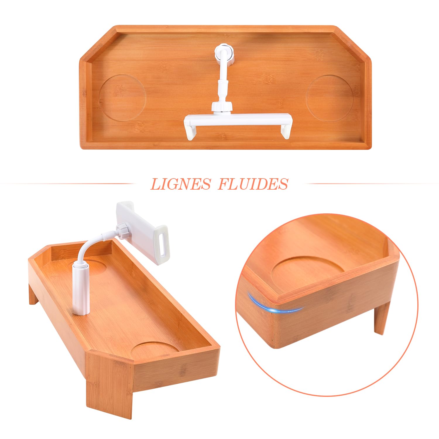 ECO POOLTECH Plateau en Bambou pour Spa, Table d'appoint antidérapante pour Boissons avec Porte-gobelet et Support de téléphone, Plateau pour Spa, Baignoire, Accessoire pour Spa