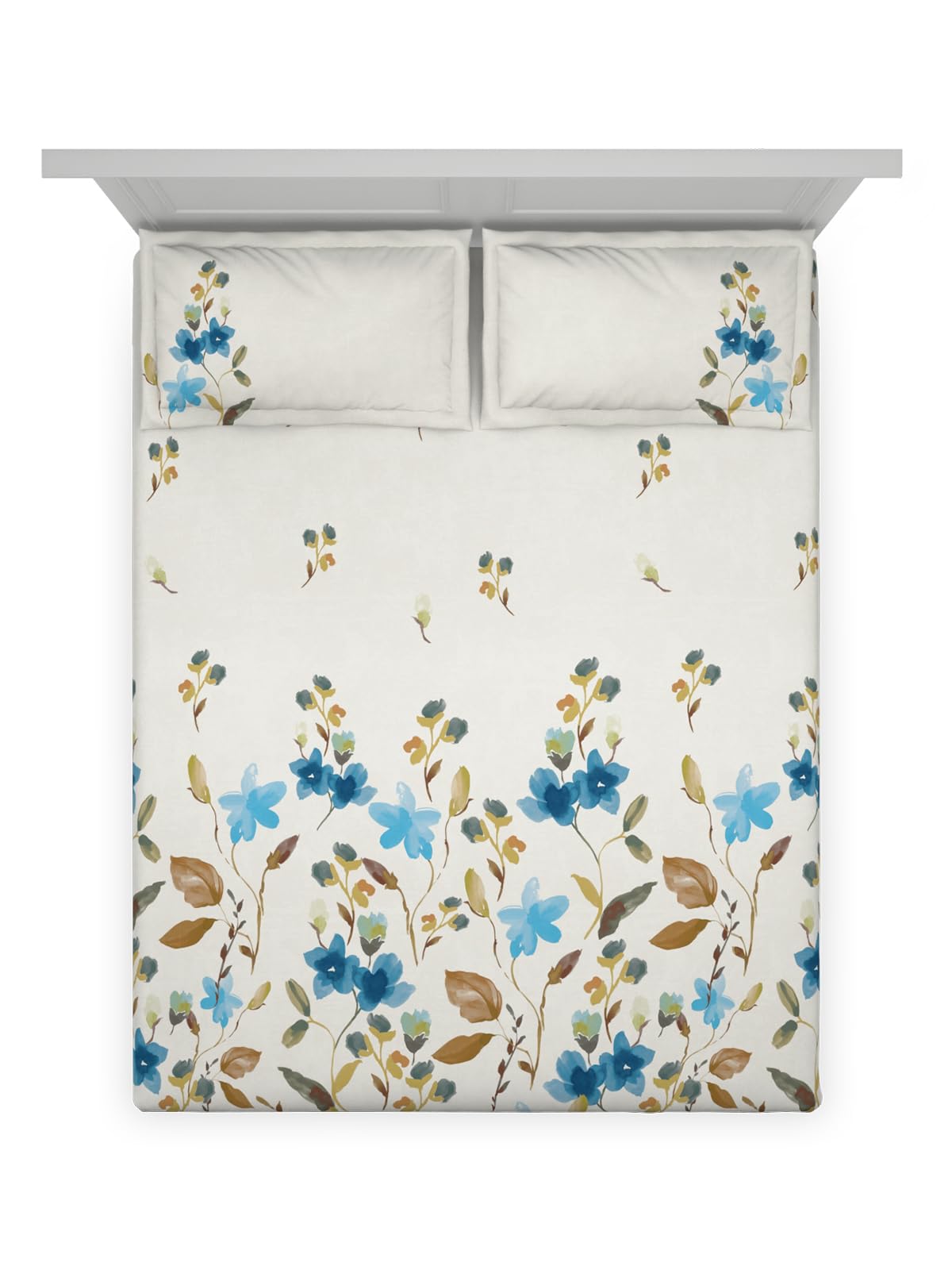 DDECOR Live beautiful Cotton Queen Bed Sheet Set with 2 Pillow Covers (229 CM X 274 CM, Blue) Digital Print Classical 145TC GSM 1