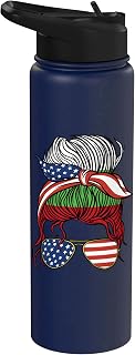 Half American Bulgarian Roots Bulgaria USA Messy Bun Women Stainless Steel Insulated Water Bottle