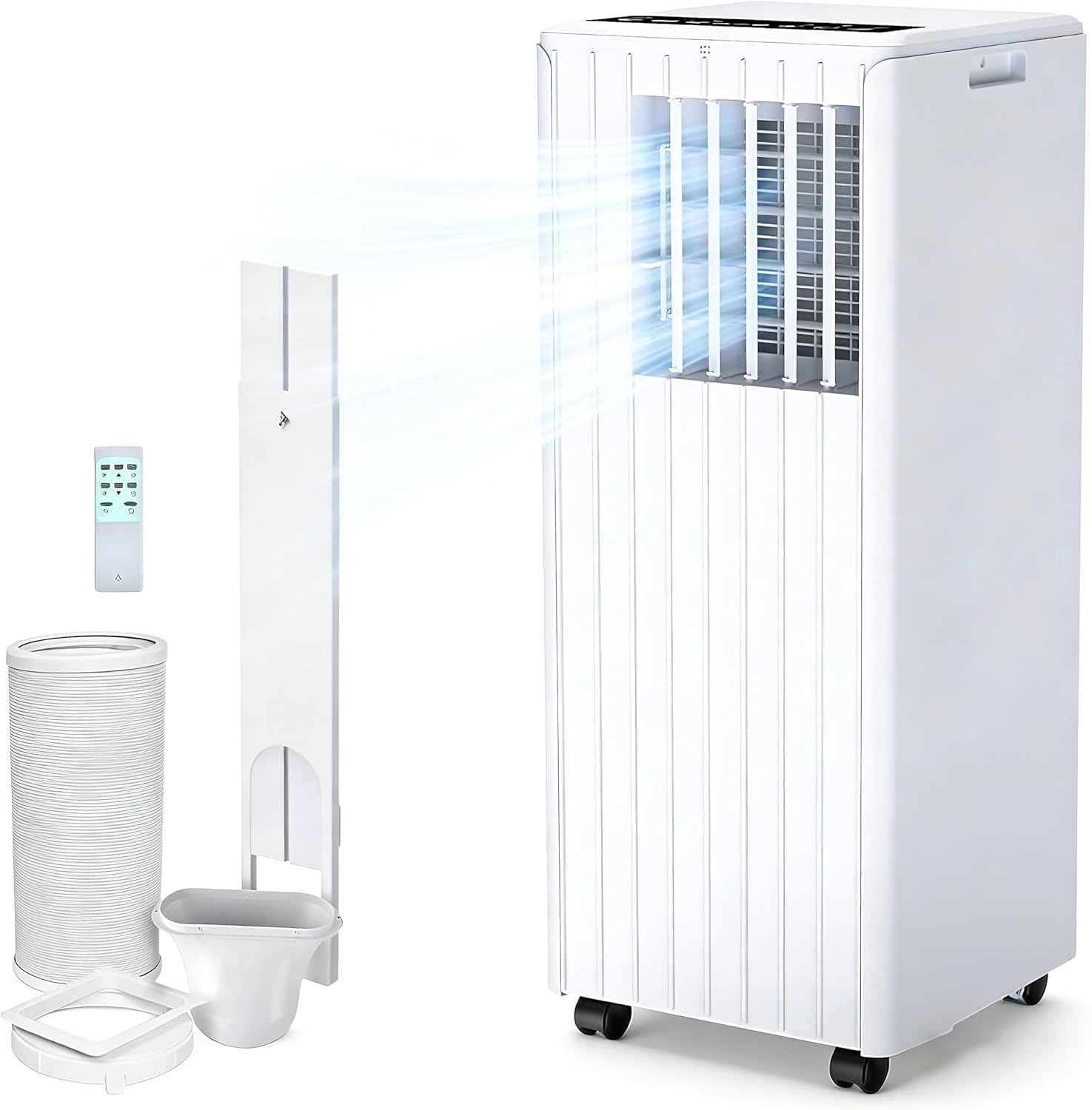 9000 BTU Portable Air Conditioner 4-in-1 | Mobile AC Unit with Cooling, Dehumidifier, Fan & Sleep Mode, 24H Timer, Remote Control, Quiet Operation, Window Kit for Rooms up to 300 sq.ft – White