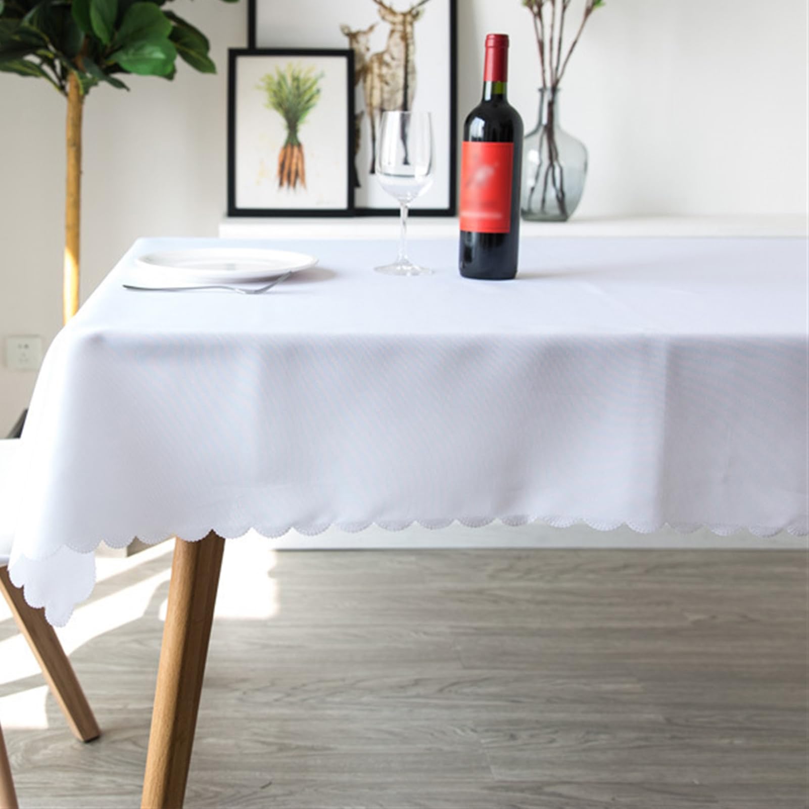 Reyox Mantel Poliéster Antimanchas Lavable para Fiesta Cocina Comedor Mesa Blanco 200 x 200 cm Cuadrado