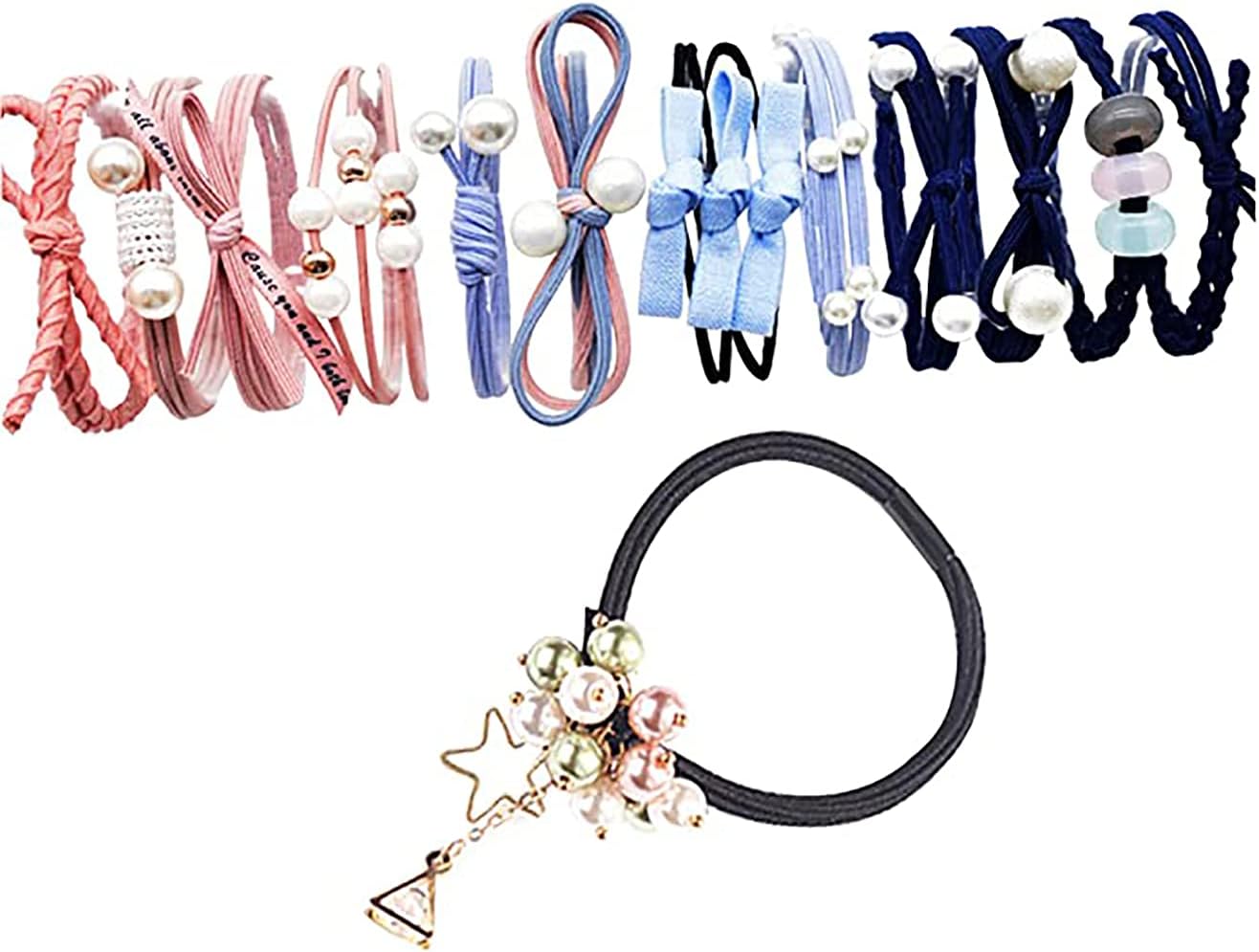 ヘアゴム おしゃれ 13個セット 女性 ヘアアクセサリー 髪留め レーディス リングゴム シンプル かわいい ゴムレディース パール ヘアバンド (ピンク ライトブルー ブラック)