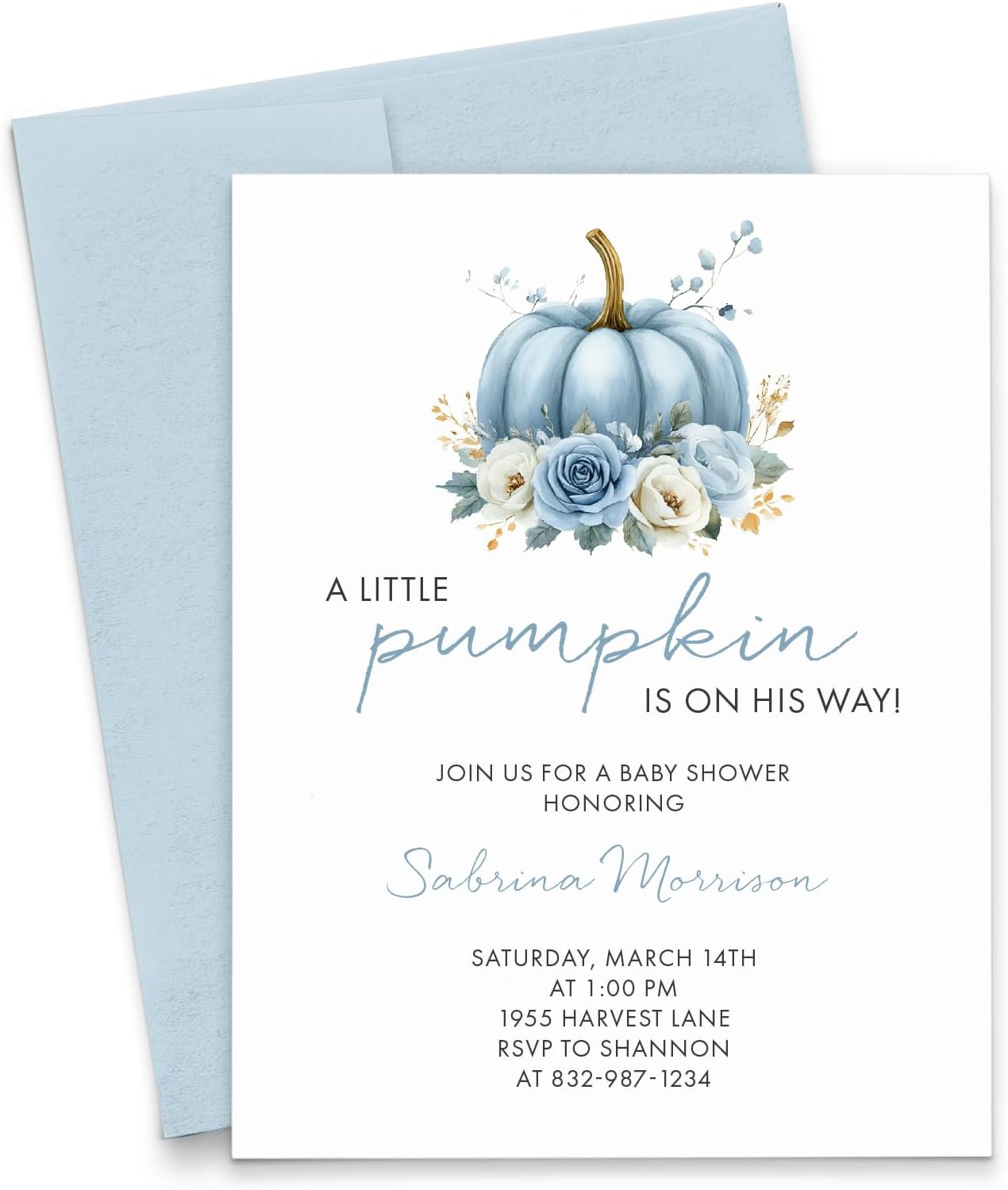 A Little Pumpkin Is On Her Way Baby Shower Invitations Customizable, Pink Pumpkin Baby Shower Invitation Cards For Girls, Baby Girl Shower Invites, Your Choice of Color, Quantity, & Envelope Color
