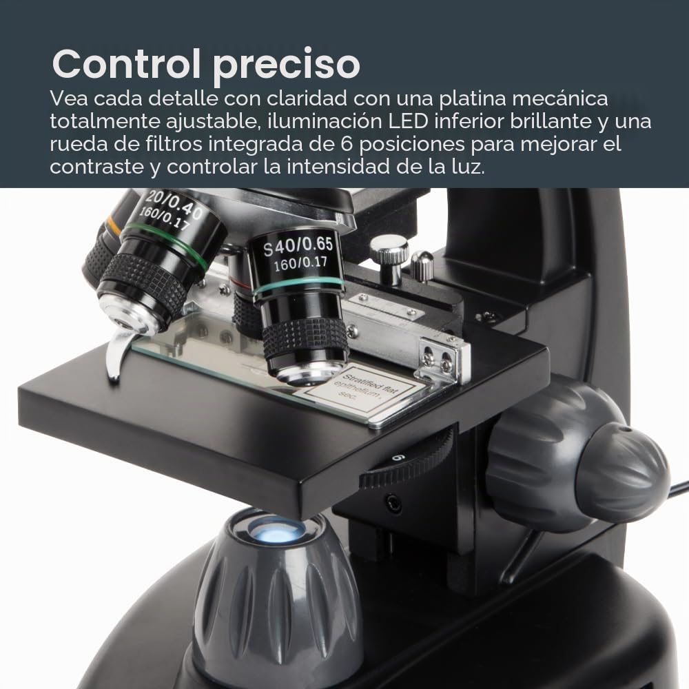 Celestron 44347 TetraView: microscopio digital con pantalla táctil LCD, 40x-400x aumentos, negro/plata
