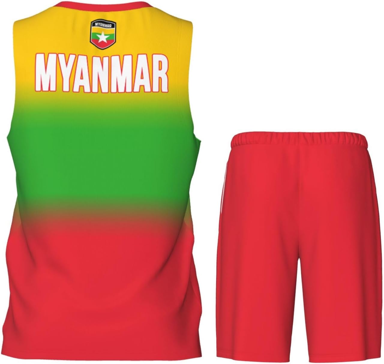Myanmar Flag Basketball Uniform Suit for Men Team Training Athletic Gradient Jersey