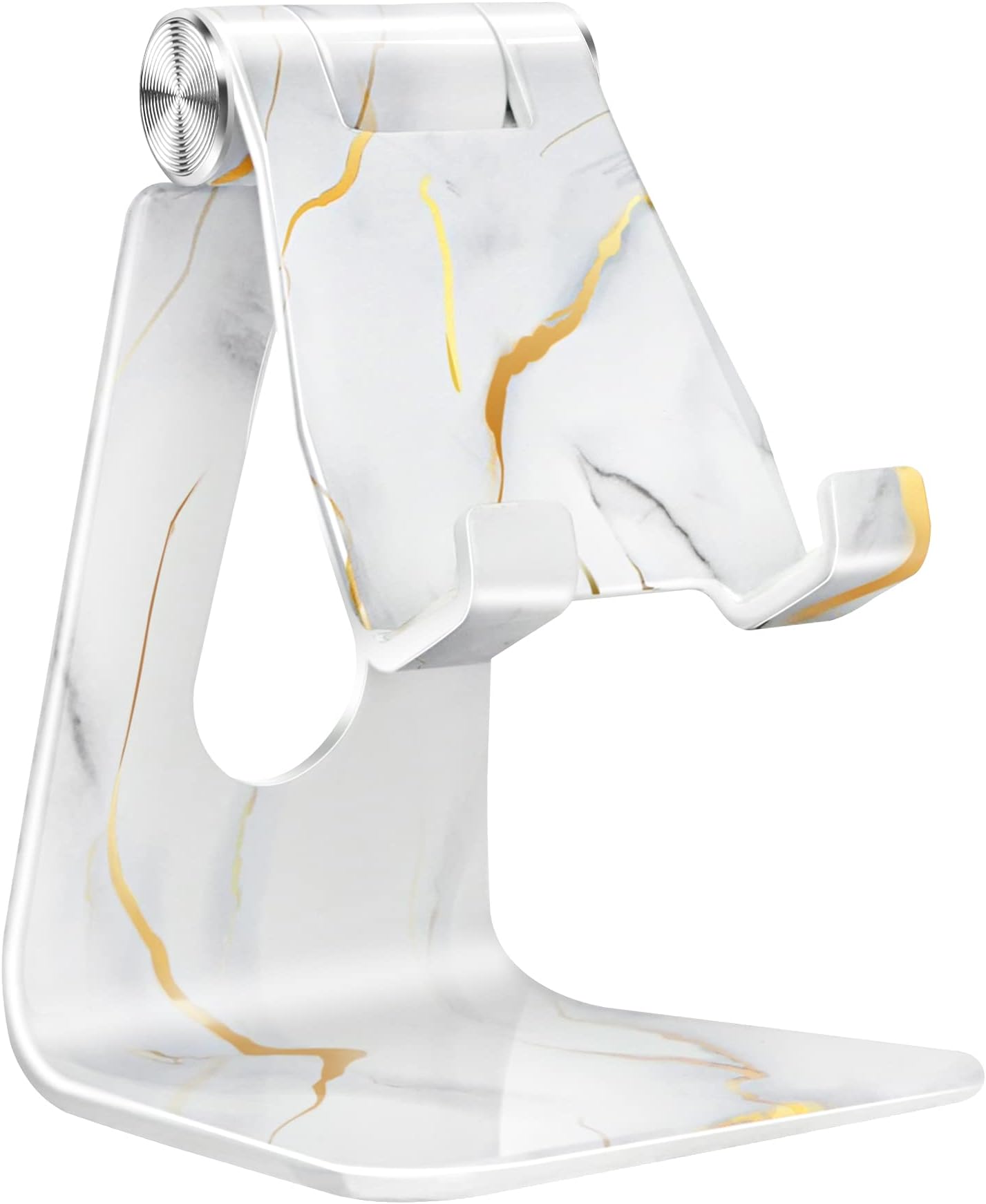 CreaDream Adjustable Cell Phone Stand, Marble Phone Stand, Cradle, Dock, Holder, Aluminum Desktop Stand Compatible with Phone 13 12 11 Pro Max 8 7Plus, Accessories Desk, All Mobile Phones - White