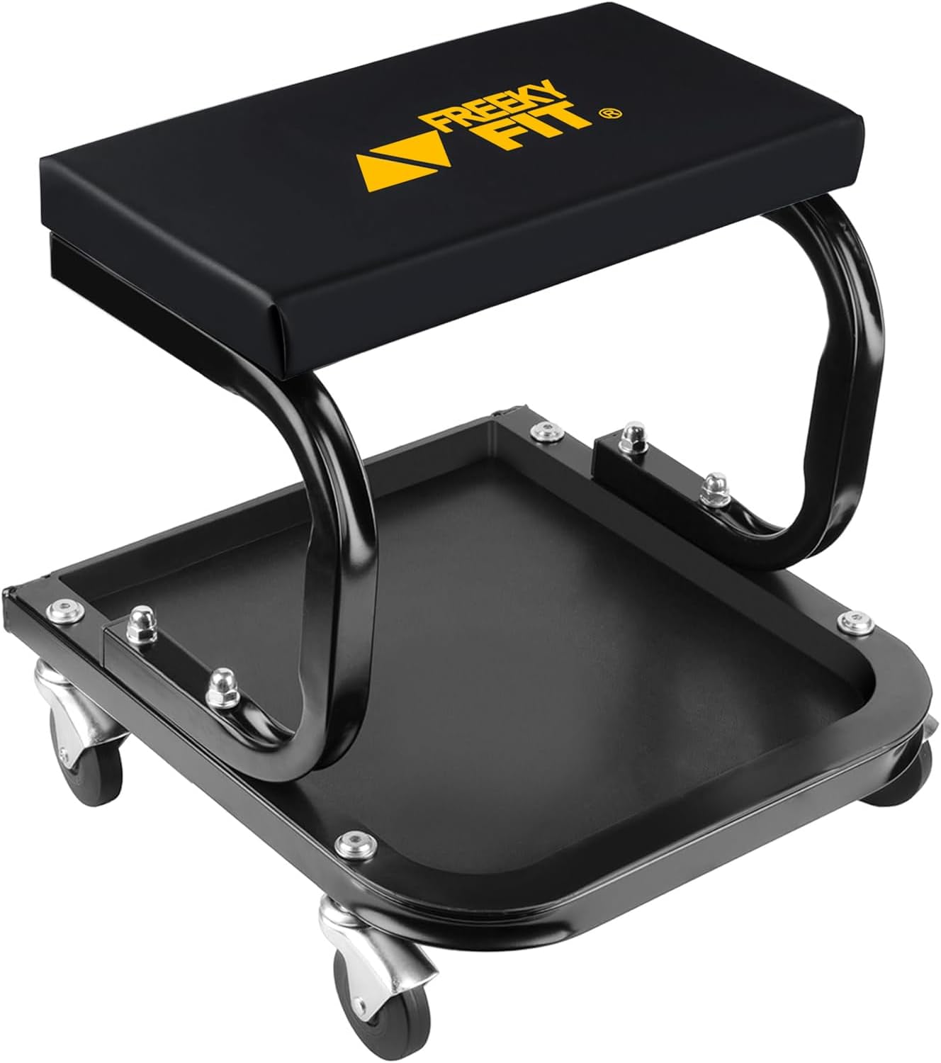 Mechanic Rolling Stool with Wheels, Car Creeper Seat with Large Tool Tray Storage for Auto Repair Shops, Garage Shop Stool on Wheels for Men, Padded Mechanic Chair, 250 LBS Capacity, Black