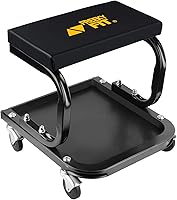 Vista 11 de Taburete Rodante de Taller con Ruedas, Silla de Garaje para Mecánicos con Altura Ajustable 39.5-46.5 cm, Asiento Giratório Resistente para Garaje