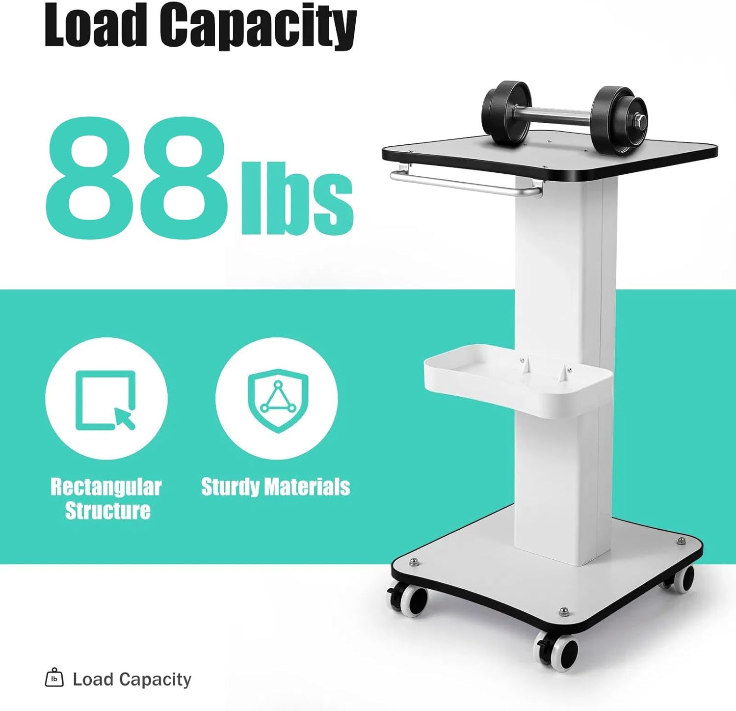 Beauty Salon Trolley Cart, 3 Tier Metal Salon Spa Rolling Trolley Stand Mobile Cart with Tray & Handle, Beauty Rolling Cart Moveable Esthetician Machine Cart, Tattoo Table Work Station, Load 88Lbs