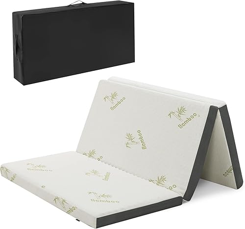 Miniatura 10 de Giantex Colchón plegable individual, colchón de espuma viscoelástica de triple pliegue de 3 pulgadas, cubrecolchón plegable con tela de punto suave,