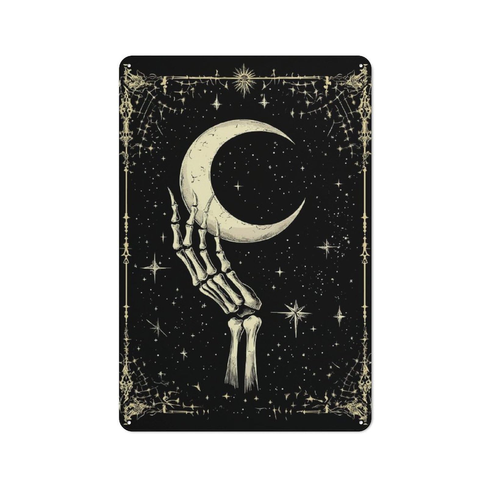 Junmoney Skeleton Hand Holding Moon Metal Sign 30X20cm With For Workshop Wall, Vintage Decor, A Decorative Christmas Gift For Metal Sign Collectors