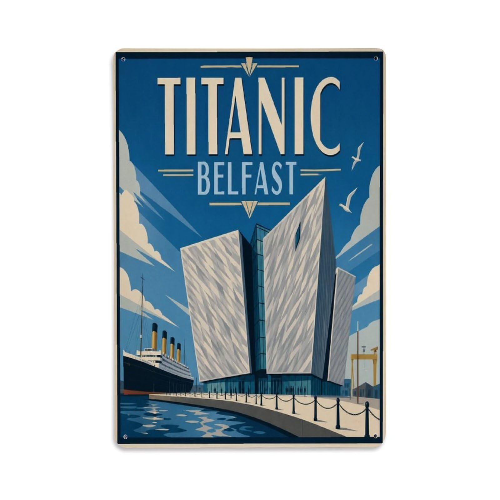Belfast Maritime Culture Building Ireland Heritage Metal Tin Sign Plaque Wall Decor for Cafe, Man Cave, Club Bar, Office, Home Garden Round Metal Poster 8x12Inch