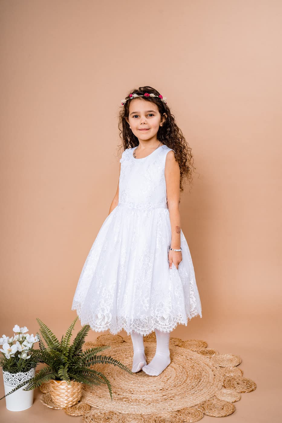 Maila Taufkleid Kommunionkleid weiß Kleid aus feiner Spitze Blumenmädchen Partykleid Festkleid Hochzeitskleid Mädchen Brautjungfer Prinzessin Kleid