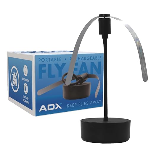Black USB-C Rechargeable Fly Fan For Tables FF-BK-01, Outdoor Dining Accessory and BBQ Essential, Lightweight with Adjustable Neck, Picnic Table Accessory and Patio Must-Have