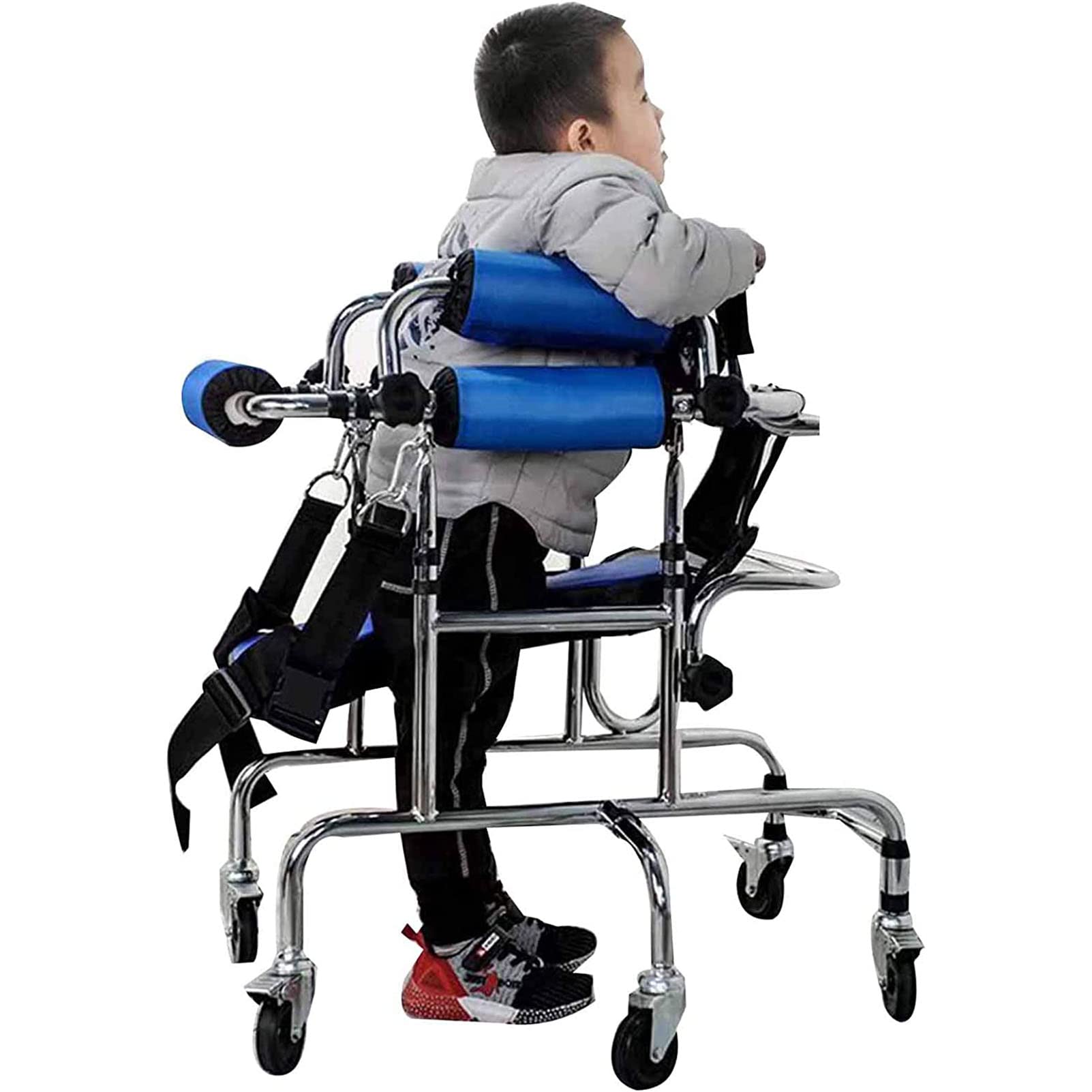 Child Rehabilitation Rollator Walker with 6 Wheels for Kids Cerebral Palsy Disability - Walking Frame Lower Limb Rehabilitation Aid with Seat