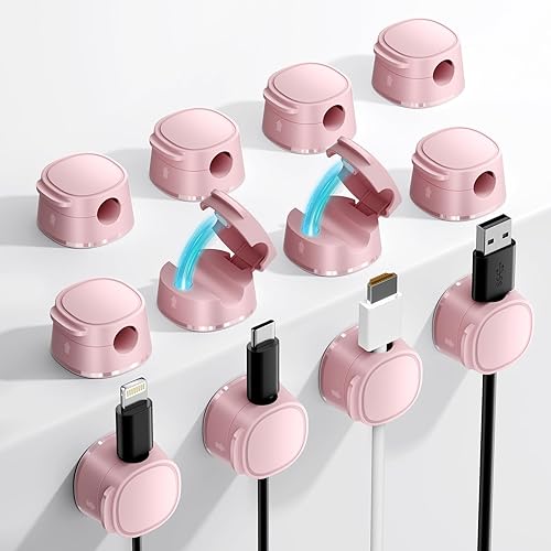Miniatura 9 de FlyCoco - Paquete de 12 clips magnéticos para organizar cables, organizador de cables para escritorio, cable de carga de teléfono [suave ajustable],