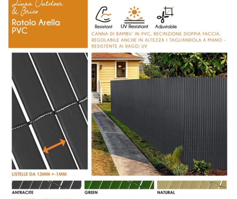 Arella Canniccio Pvc da Esterno Copri Ringhiera Bamboo Plastica Resistente Recinzione Giardino Frangivista Ornamentale Balcone Terrazza Misura 1x5 Metri Colore Antracite