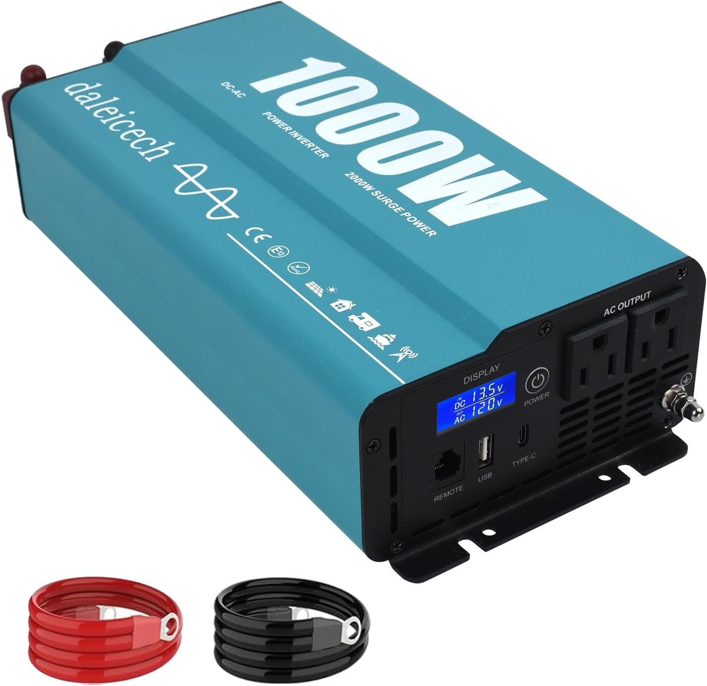 P2 3000W Pure Sine Wave Power Inverter for Vehicles, High Efficiency 92%, Solar Generator with 8 Protections, 12V/24V to 110V Adapter, Battery Charger, USB/Type-C Ports, for RV, Truck, Solar Panel Kit