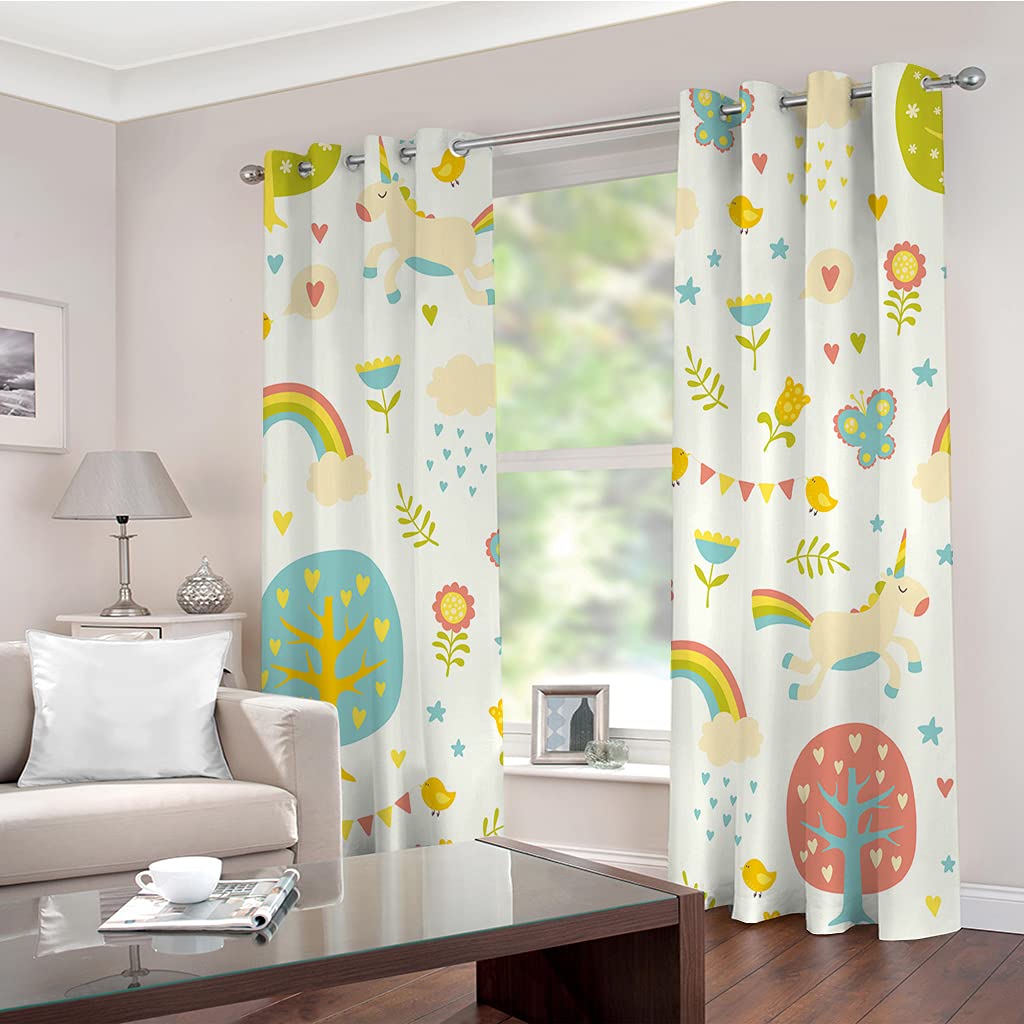 Rideau Chambre Enfant Bebe Fille Garcon Ado Adultes Licorne Fantastique Sur Fond Blanc Motif 280X260Cm Rideau Occultant Salon Moderne Isolant Thermique Anti Chaleur Lot De 2 Rideaux Pour Petites Fe