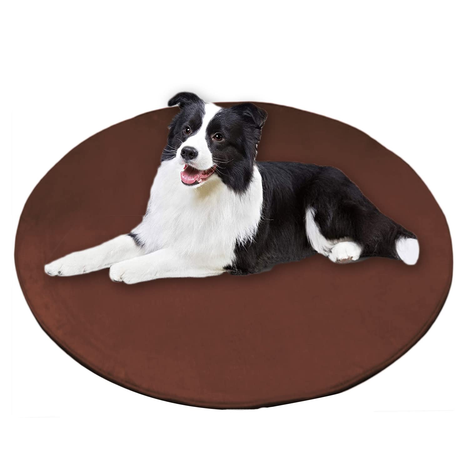 Waigg Kii Dog Bed Round Pet Mat,Coral Velvet Soft Anti-Slip Dog Cushion,Anti-Anxiety Large Dog Mattress for Small Medium Large Cats Dogs (Round 100cm,Brown)