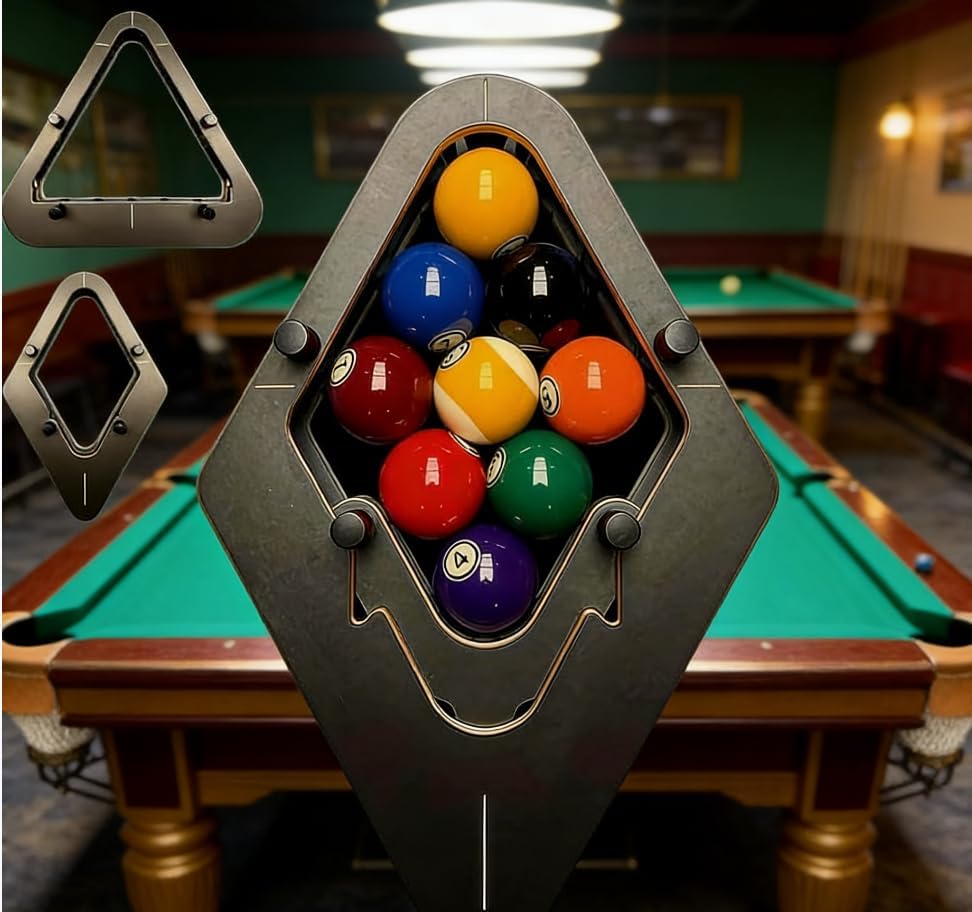 Professional Carbon Fiber Billiard Ball Rack Set, Heavy-Duty Adjustable Triangle & Diamond Pool Ball Racks for 8-Ball and 9-Ball